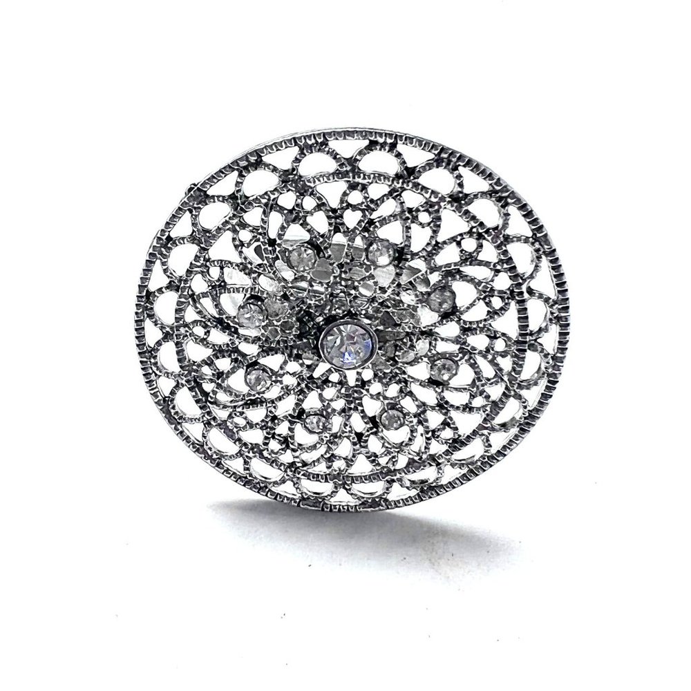 Round Silver Color Ring with Crystals Size 6